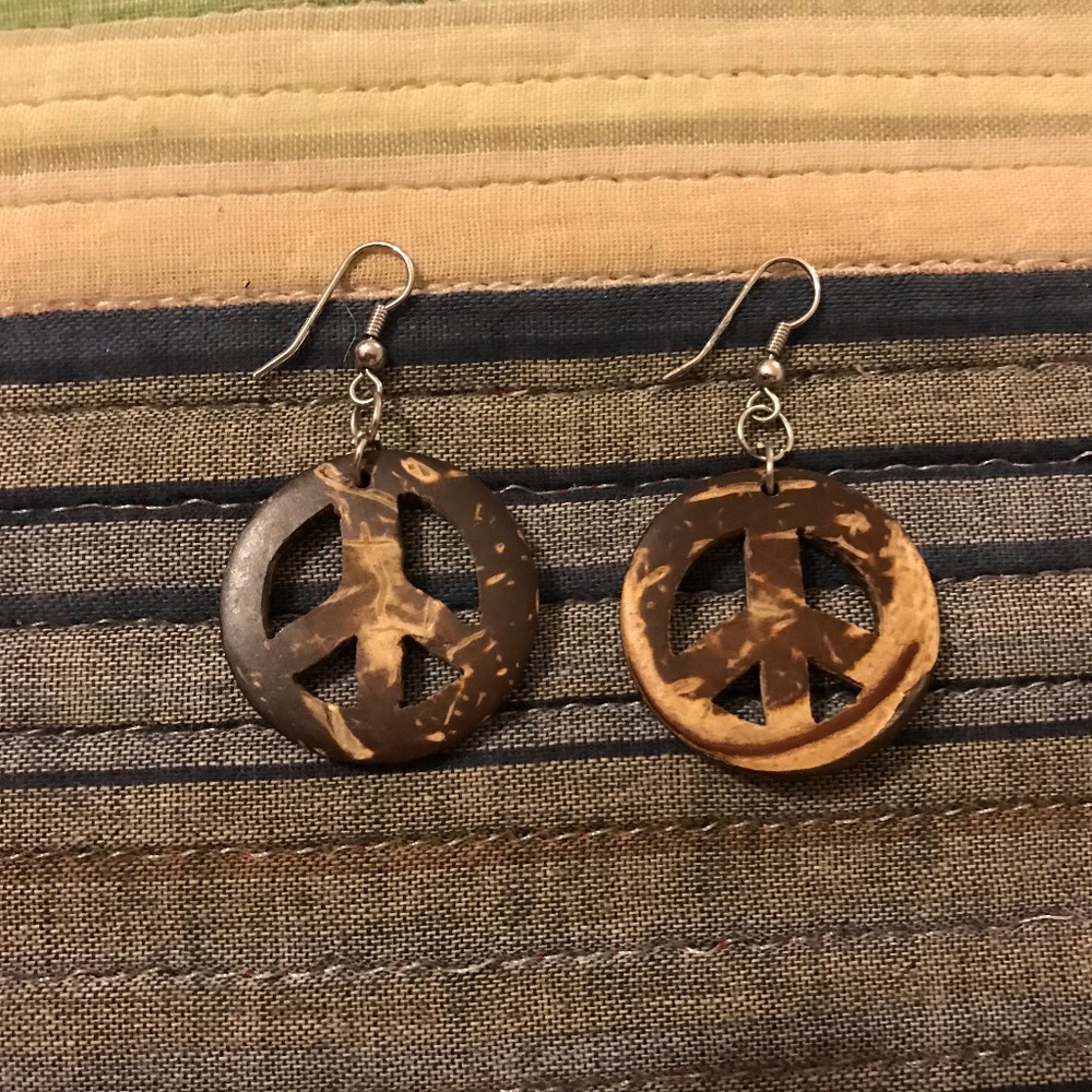 wooden peace earrings